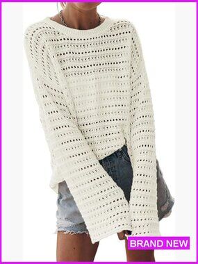 Crochet Pullover Sweater Lightweight Hollow Out Long Sleeve Knit Top Casual